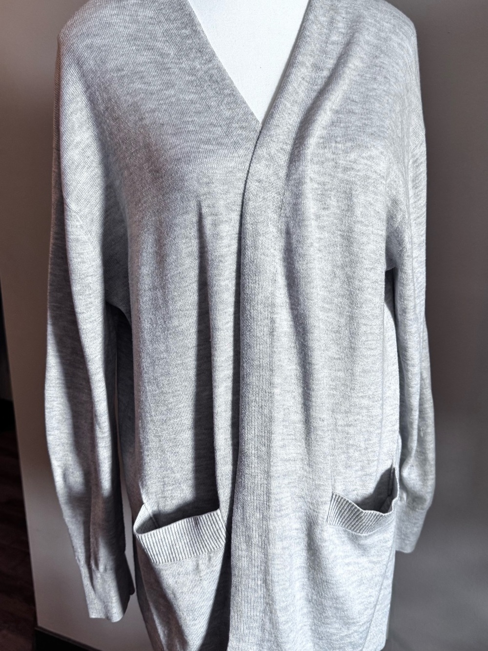 Women's Light Gray Open Front Cardigan Sweater Cashmere Blend